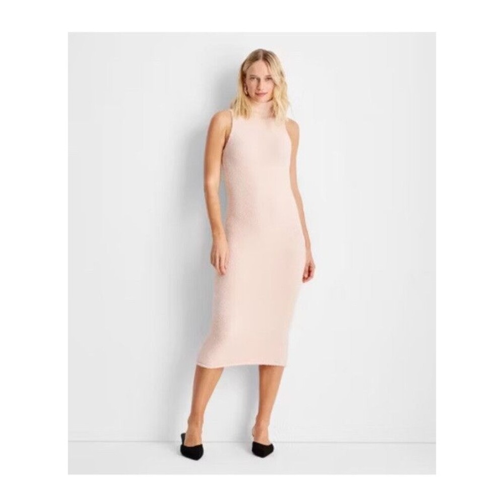 Women's Sleeveless Midi Sweater Dress Peach Sz Small Bodycon Elegent Party Boho